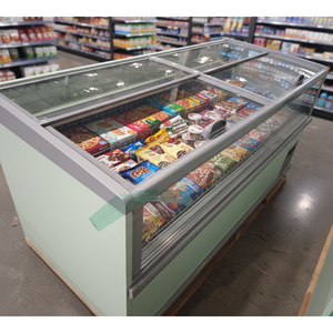 Congélateur vitrine d'îlot de supermarché à porte coulissante en verre, à température unique, en métal, à faible hauteur, pour aliments surgelés - Product Image 1