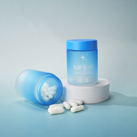 Vente en gros de flacons en verre givré bleu mat, flacons ronds vides pour capsules, flacons à pilules, impression personnalisée, contenants en verre pour les soins de santé