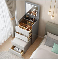 Coiffeuse de chambre moderne pliable avec miroir éclairé, armoire de rangement et station de maquillage de chevet - Conception multifonctionnelle