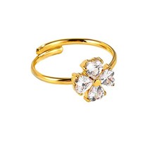 Bague en Acier Inoxydable 316 en Gros avec Fleur et Zircon Cubique, Anti-ternissement, Réglable, Ouverte, pour Femme, en Acier Titane