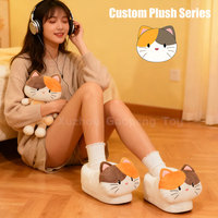 Chaussons amusants pour femmes en forme de chat, en fourrure, chauds pour l'intérieur, avec mousse à mémoire de forme douce, pantoufles en peluche personnalisées