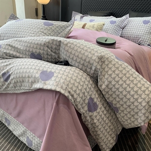Ensemble de <span class=keywords><strong>couette</strong></span> quatre pièces en coton pur brossé épais résistant à l'eau 300 fils/cm², style moderne minimaliste, housse de <span class=keywords><strong>couette</strong></span> double - Product Image 3