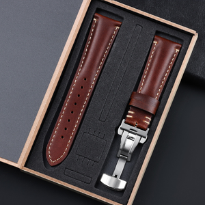 Bracelet de montre en <span class=keywords><strong>cuir</strong></span> respirant de luxe 20/22/24MM pour <span class=keywords><strong>Tissot</strong></span>, Seiko, Casio, bracelet noir et marron avec fermoir argenté et boîte - Product Image 5