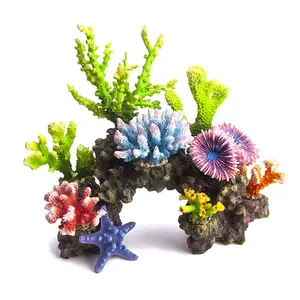 Aquarium Decoration Ornament Fish Tank Colorful Aquarium Resin Coral Decoration Artificial Ornament With Rock Base