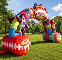 Arche gonflable personnalisée en forme de clown avec base tambour, portail d'entrée coloré pour carnaval, idéal pour parcs d'attractions, fêtes et événements.