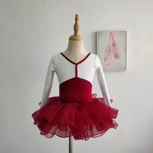 Custom colors dance training stage performance red and white dance tutu dress with red tulle skirts