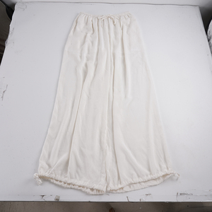 Pantalon en mélange de lin pour femme, coupe décontractée, couleur unie, drapé, ample, décontracté, tissé, avec cordon de serrage et bas élastiqué - Product Image 2