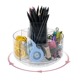 Praise-caja de almacenamiento para suministros de oficina, estante de almacenamiento de escritorio que puede rotar acrílico transparente - Product Image 1