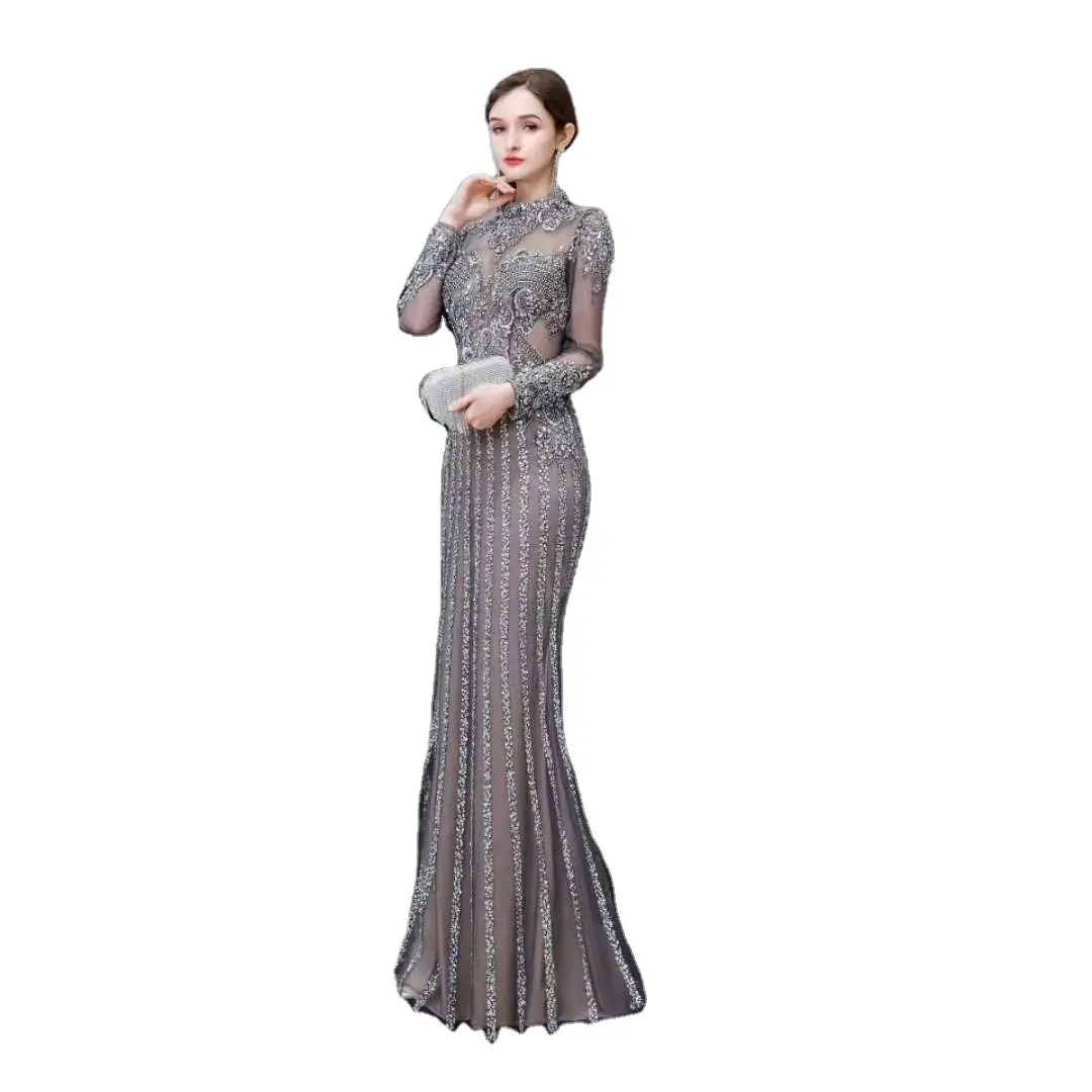 Bán Buôn Dài Tay Áo Đảng Mặc Gown Lấp Lánh Sang Trọng Mermaid Dài Formal Evening Dress Một Mảnh Sexy Night Dress Cho Phụ Nữ