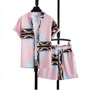 Breathable Casual Mens Short Sleeve Artistic Printed Button <b>Down</b> Shirt and Shorts Set Summer Outfit for Men - Product Image 2