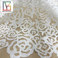 Tissu en dentelle française en gros pour robe de mariée blanche, brodé de sequins, en tulle, pour femmes
