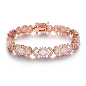 Oval Cut Opal Jewelry Rose Gold Plated 925 Sterling Silver Opal Tennis Bracelet Bangle