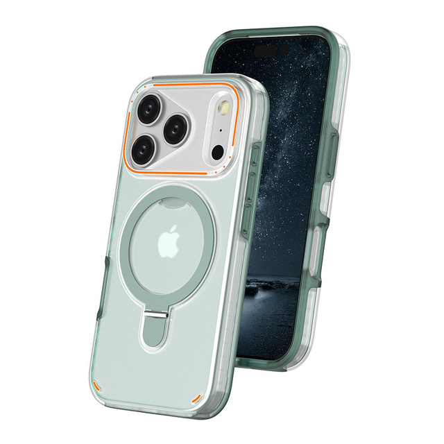 2025 New Rotating Magnetic Metal Ring Stand Frosted Shockproof Sports Design TPU+PC Camera Protector for 17 Mobile Phone Case