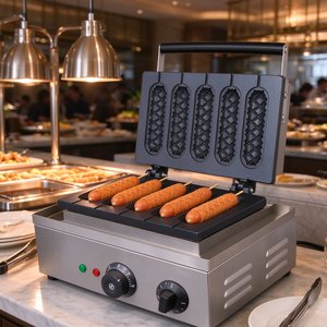 Máquina comercial eléctrica para hacer waffles de salchicha crujiente con 5 palos, máquina para hacer waffles de corn dog para tiendas de snacks y restaurantes - Product Image 3