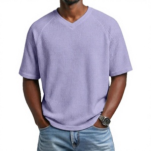 T-shirt décontracté d'été pour homme en maille gaufrée lavande à col en V et manches raglan courtes - Product Image 3