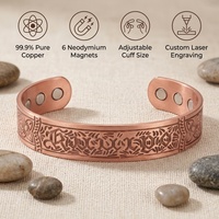 Bracelet de poignet ajustable en cuivre rouge pur à 99 %, thérapie magnétique, forme de cœur vintage gravée, cadeau unisexe
