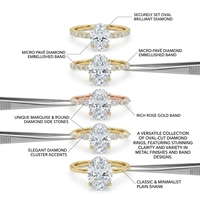 Bague de fiançailles en argent sterling 925 avec moissanite ovale 3 carats Kirin GH D Pinky White Moissanite, OEM ODM