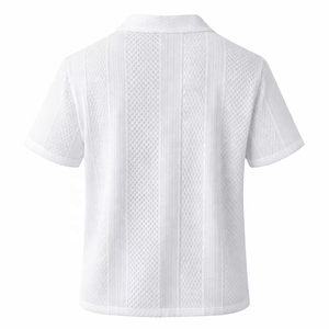 Chemise à col campagnard texturée blanche élégante et personnalisée, chemise décontractée à manches courtes boutonnée pour <span class=keywords><strong>homme</strong></span>, <span class=keywords><strong>tenue</strong></span> de style urbain chic pour tous les jours - Product Image 2
