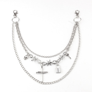 yueli <b>Cross</b> Multi Layer Body <b>Chain</b> Zinc Alloy Punk Hip Hop Waist <b>Chain</b> For <b>Men</b> Women Daily Wear - Product Image 5