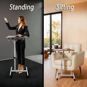 Mesa de pie móvil ajustable, Mesa con ruedas, altura ajustable, hogar, hospital, madera, metal, rodando sobre mesa de cama - Product Image 6