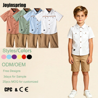 Ensemble d'été pour enfants en gros : Haut à manches courtes et bas kaki – Tenue de vacances scolaires pour garçons en mélange de coton doux