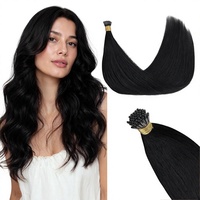 Extensiones de Cabello I-Tip, Cabello Humano Remy Real de 18 Pulgadas y 100g, Micro Bead Bonding Invisible, Color Negro Intenso