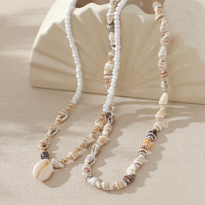 Collier de perles en coquillages naturels écologiques pour femme, style plage, avec serti griffe, design superposable - Product Image 4