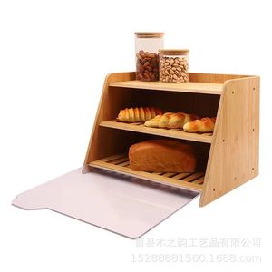 Bamboo Bread Box <b>Storage</b> <b>Cabinet</b> Wooden Kitchen Countertop Baking Food <b>Storage</b> Household Dustproof Pastry Rack - Product Image 1