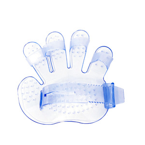 Guante de Masaje de Cinco Dedos y Cepillo de Baño para Perros y Gatos, Herramienta de Aseo Plegable, Impermeable, de Plástico Suave (Azul/Rosa) - Product Image 1