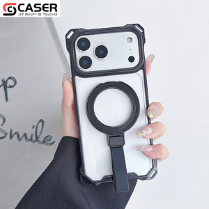 투명 네 모서리 충격 방지 자석 360도 회전 스탠드 & 스트라이프 하드 백 TPU 테두리 폰케이스 아이폰 17 16 15용 - Product Image 6