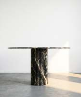 Table à manger en marbre noir WeiVibe, vente en gros personnalisée, veinage doré pour restaurant de luxe