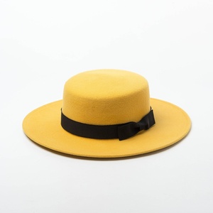 Fedora Moda Unisex <span class=keywords><strong>Homburg</strong></span> Flat Top Hat Invierno Nueva llegada Sombrero plano de fieltro de lana con lazos para adultos Mujeres Fedora - Product Image 4