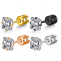 Boucles d'oreilles clous carrées minimalistes en CZ, sûres pour dormir, à visser, en acier inoxydable, double extrémité, pour cartilage, bijoux hypoallergéniques