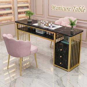 Table de manucure professionnelle double, station de manucure de luxe noire avec armoire de rangement pour studio de manucure - Product Image 1