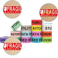 Autocollants adhésifs colorés en rouleau, boîte de rangement pour la maison, étiquettes anti-chute pour articles fragiles