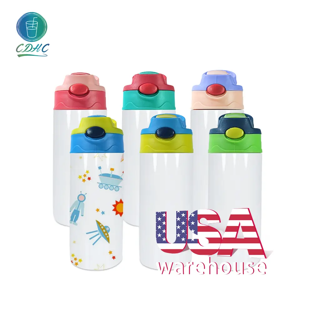 USA warehouse 12oz Sublimation Sippy Cup Stainless Steel Sublimation Blanks Tumbler Kids Water Bottle with filp top