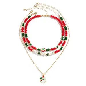 Europe and the United States cross-border beaded choker women's necklace Christmas snowman gift imitation crystal jewelry