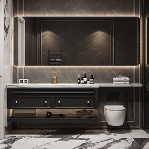 Mueble de Baño Vintage Estilo Francés con Extensión para <span class=keywords><strong>Inodoro</strong></span>, Lavabo Integrado de Losa de <span class=keywords><strong>Roca</strong></span> Curvada en Caliente, Lavabo Estilo Americano - Product Image 5