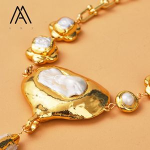 יוקרה מצופה זהב לבן בארוק מים מתוקים שרשרת תליון בסגנון בוהמיאן עם מסיבות שרשרת קישור - Product Image 5