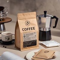 Sachet de café en kraft imprimé sur mesure, à huit soudures latérales, avec fermeture éclair refermable et valve de dégazage pour l'emballage des grains de café