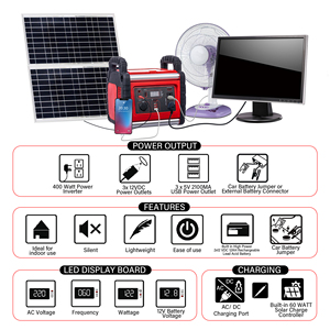 เครื่องกำเนิดไฟฟ้าพลังงานแสงอาทิตย์แบบพกพา 400W สถานีเก็บพลังงานอเนกประสงค์ แผงโซลาร์เซลล์แบบพับได้ กันน้ำ สำหรับใช้งานกลางแจ้ง - Product Image 3