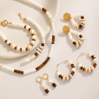 Ensemble de bijoux, style Meh Lad, collier et boucles d'oreilles en perles baroques, coquillages et œil de tigre, accessoires de mode pour femmes