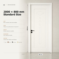 Porte intérieure pré-montée blanche, panneau décoratif mouluré avec relief en forme d'éventail, quincaillerie noire mate, pour projets d'entrepreneurs et de constructeurs