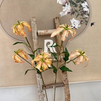 Dekorasi Pernikahan Pusat Perbelanjaan Display Long Branch Bunga Gladiolus Flame Lily Buatan 3D dengan 3 Kepala Bunga