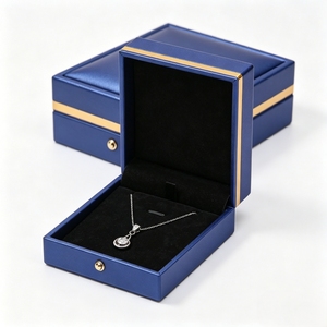 Boîte à collier moderne haut de gamme en similicuir avec charnière, insert floqué, logo estampé à chaud, conception entièrement personnalisable acceptée - Product Image 2