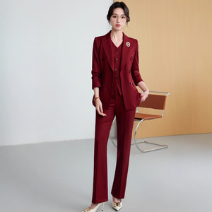 Women's Double Breasted Striped Suit Set Polyester Slim Fit Office Lady Spring Autumn Anti-Wrinkle Full Sleeve - Product Image 4