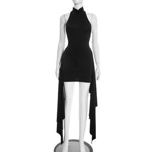 Vivblook C25DS440 New Evening <b>Dresses</b> Solid Color High Neck Halter Sleeveless Ribbon Mini Bodycon <b>Dresses</b> <b>for</b> <b>Women</b> - Product Image 3