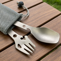 Fourchette-cuillère en titane pur, couverts de camping portables multifonctionnels avec ouvre-bouteille pour pique-niques - Design minimaliste moderne