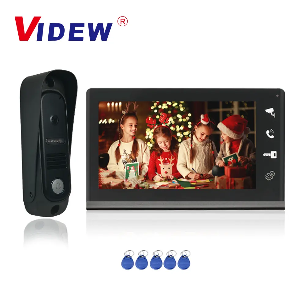 Sistema de interfone video videw 4 com fio, rfid, câmera de desbloqueio, campainha com tela de 7 polegadas, visão noturna para casa, para vila