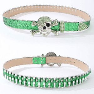 Cinturón de Cuero PU con Hebilla de Aleación de Calavera con Pedrería Personalizada y Brillo, Estilo Punk Brillante con Diseño de Bala para Uso Diario y Fiestas - Product Image 4